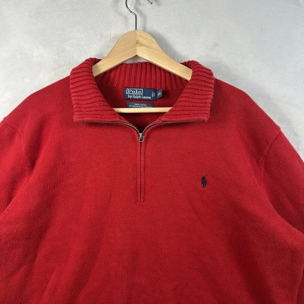 Polo Ralph Lauren Sweater Men's Size 2XL Red Fleece 1/4 Zip Pullover Pony